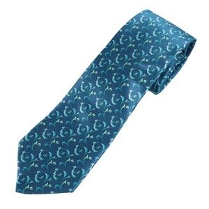 Escada Foulard Silk Necktie Mens Blue Floral Vine Pattern Made in Italy